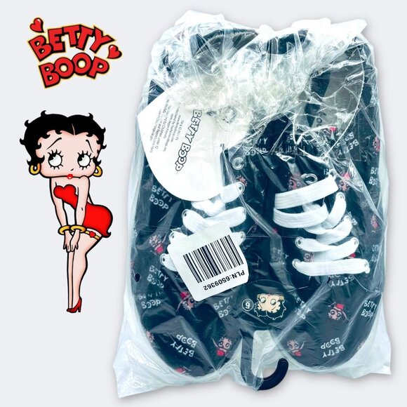 Betty Boop Womens Black Lace-Up Sneakers Size 6 Printed Canvas Casual Shoes - Picture 2 of 2